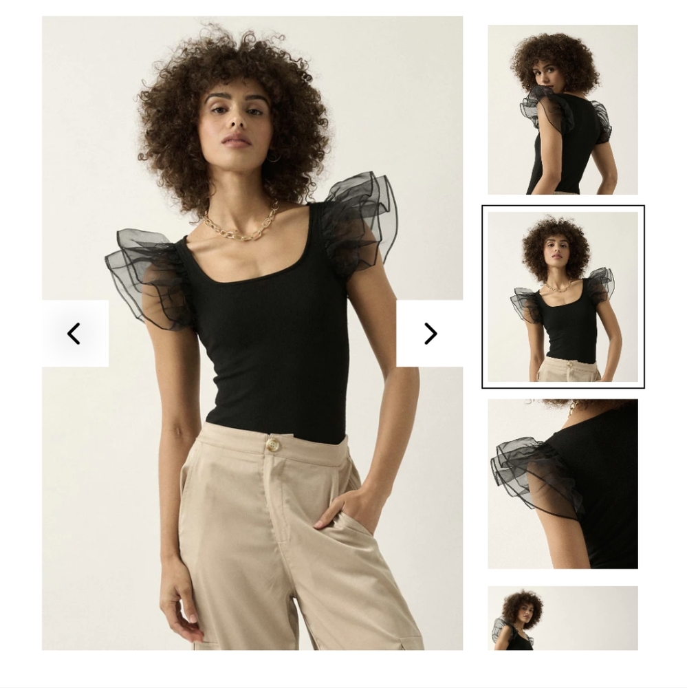 Angel Eyes Ruffle Sleeve Rib-Knit Bodysuit